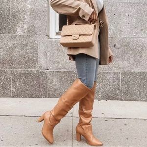 Express Tan Vegan Leather Heeled Boots Size 10